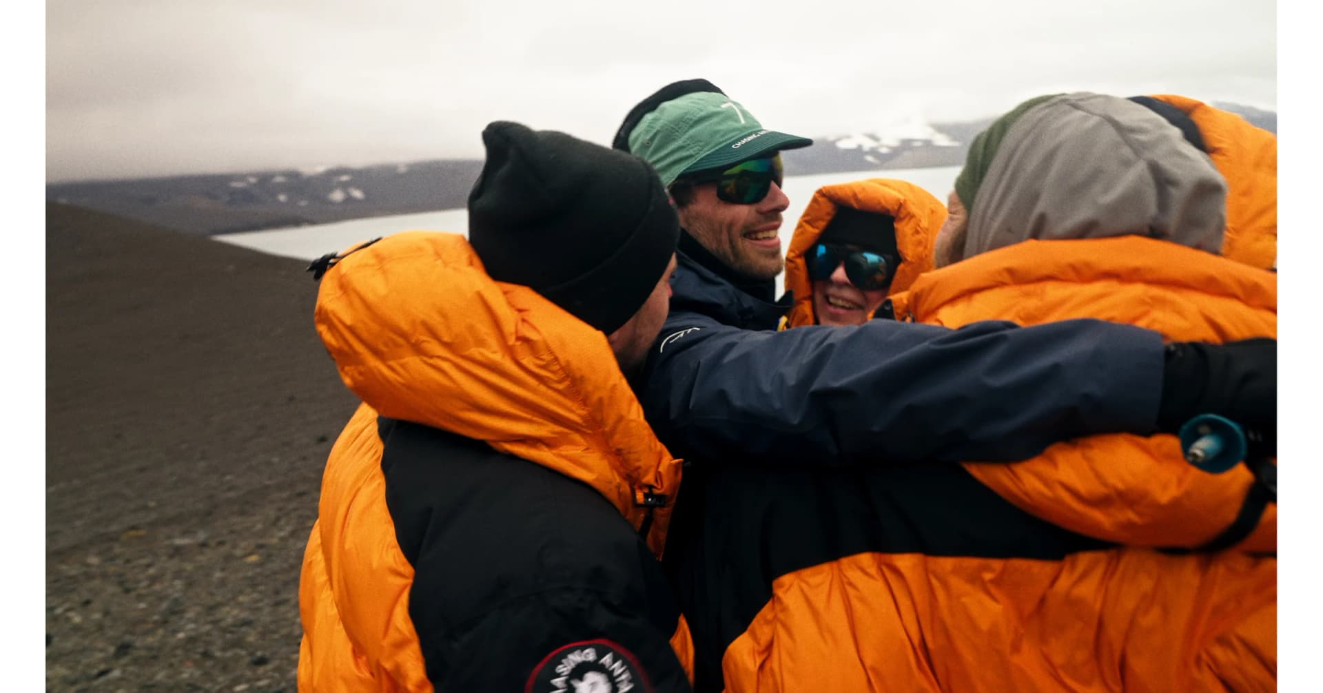 Connor Emeny and members of the Chasing Antarctica expedition in cold-weather gear